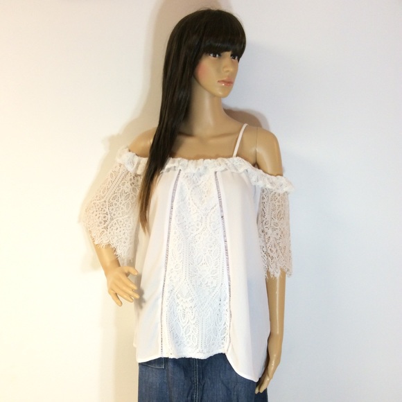 PLUS WHITE CHIFFON OFF SHOULDER TOP - Picture 5 of 8